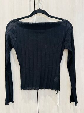 Commense Black Ribbed Boatneck Long-Sleeve Top Sz XS NWT